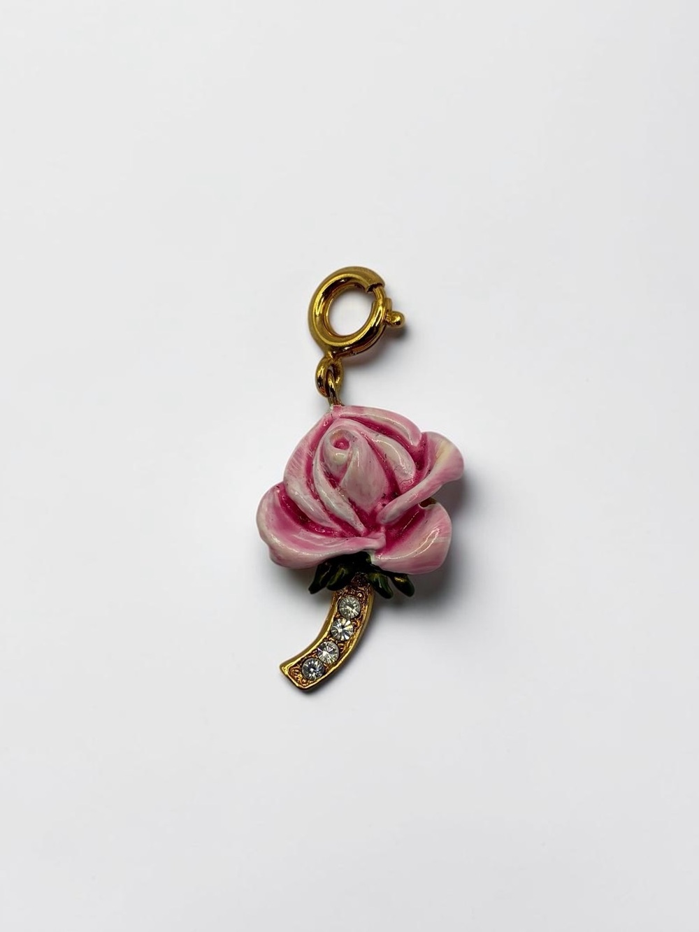 Nolan Miller Gold-Tone Pink Enamel Rose Pendant Charm